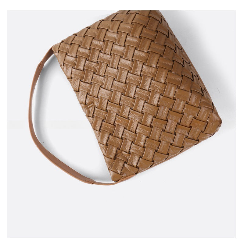Brown woven crossbody handbag