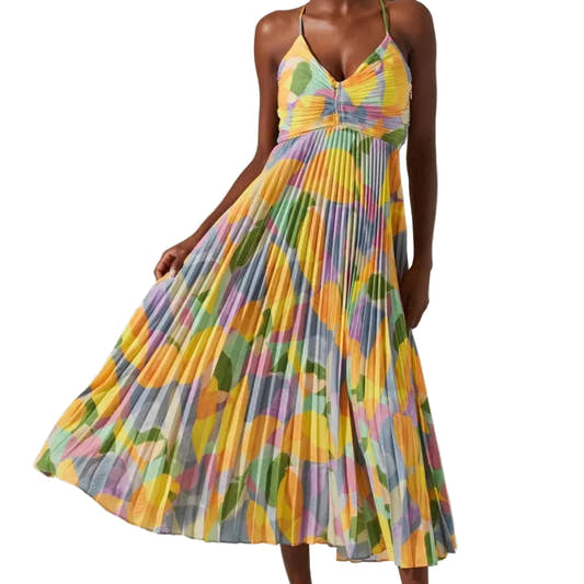 Floral pleated sling maxi dress – front view, feminine flowing silhouette casual summer dress
Floral pleated sling maxi dress – front view, feminine flowing silhouette casual summer dress