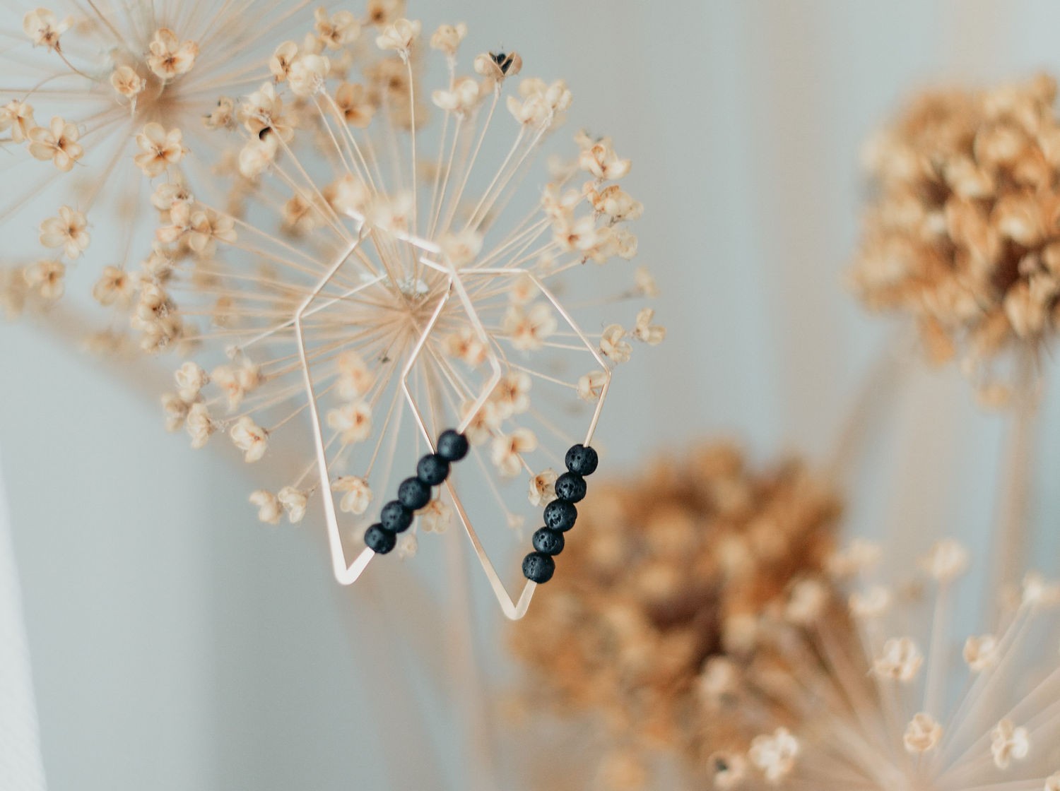 Unique handmade earrings with 4mm black lava beads