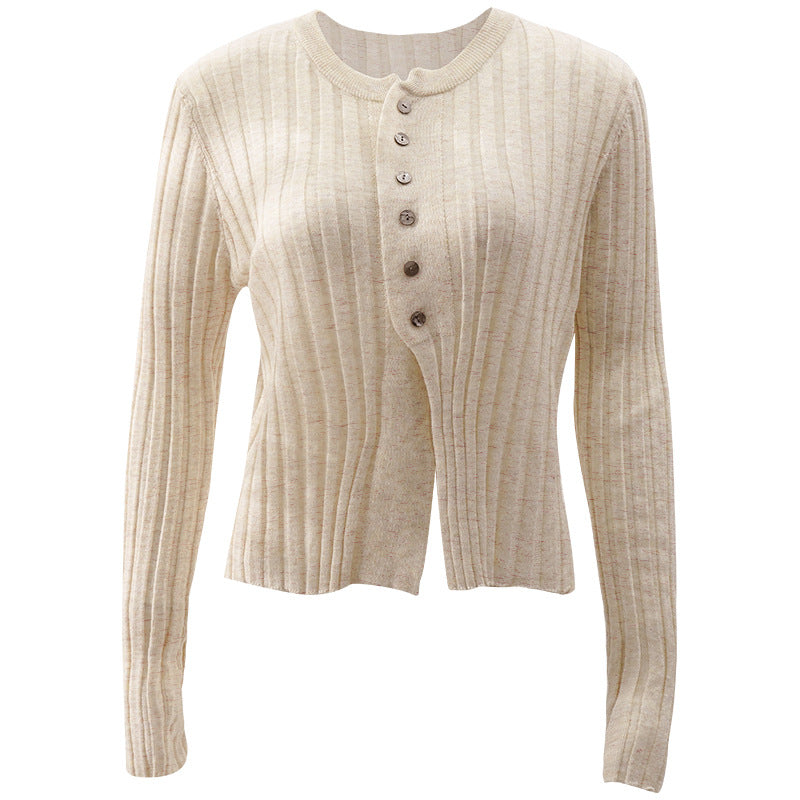 Beige ribbed cardigan with button details
