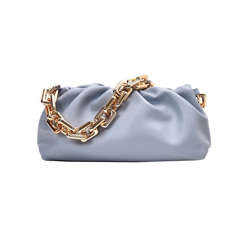 Light blue handbag with gold chain