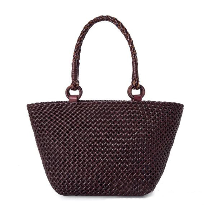 Brown woven handbag with a handle
