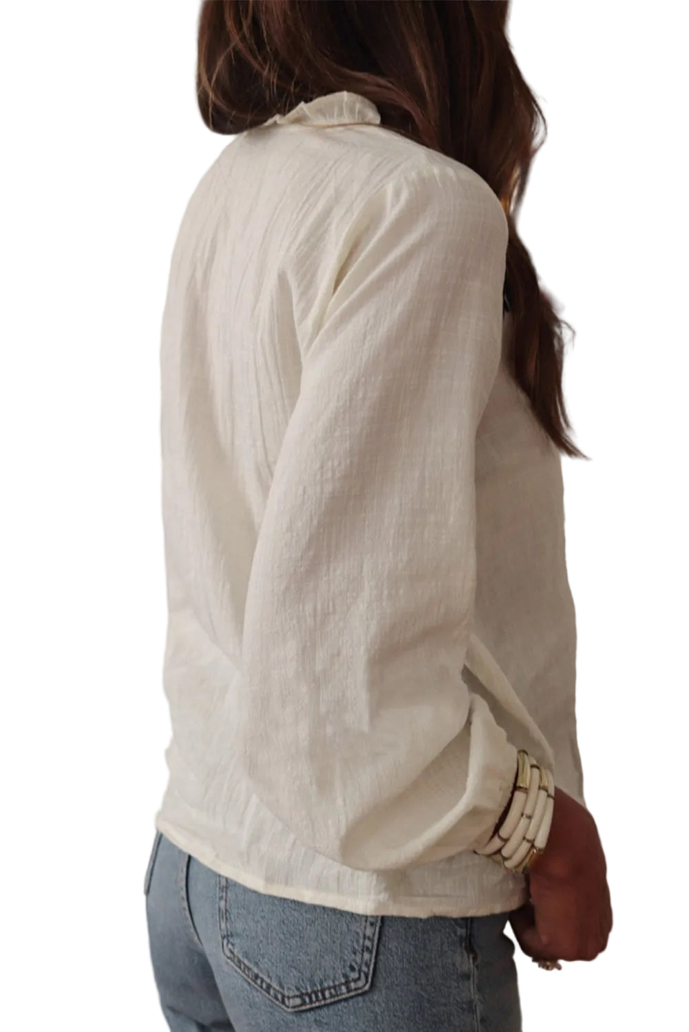 White puff sleeve embroidered blouse – styled outfit flat lay, women's casual sweet top