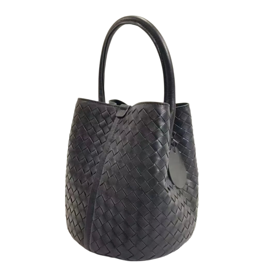 Black woven handbag