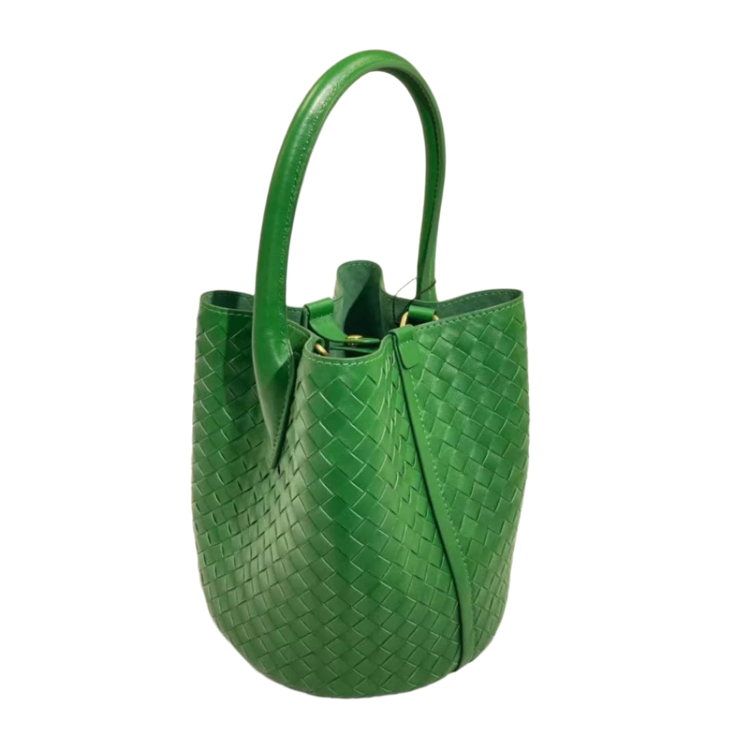 Green woven handbag