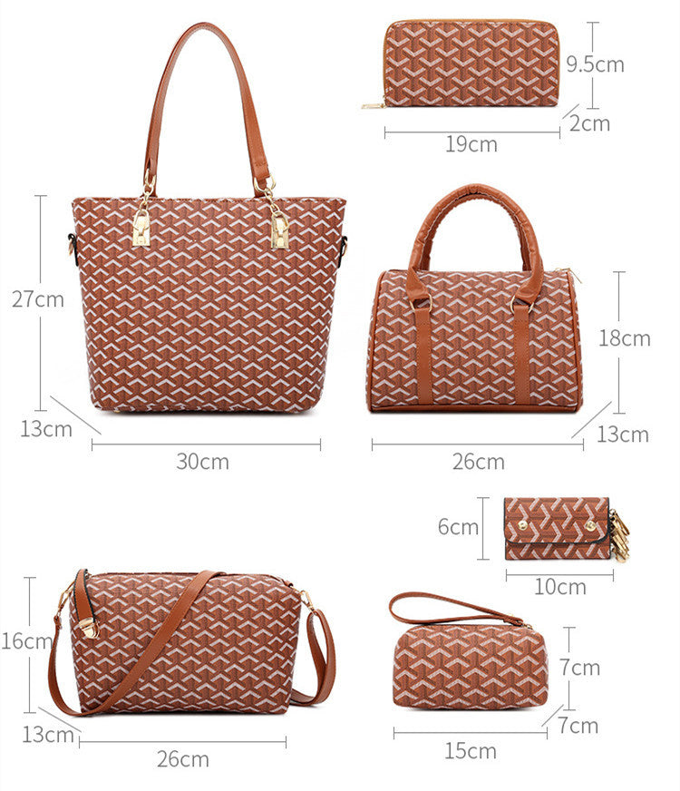Set of brown handbags with measurements on a white background