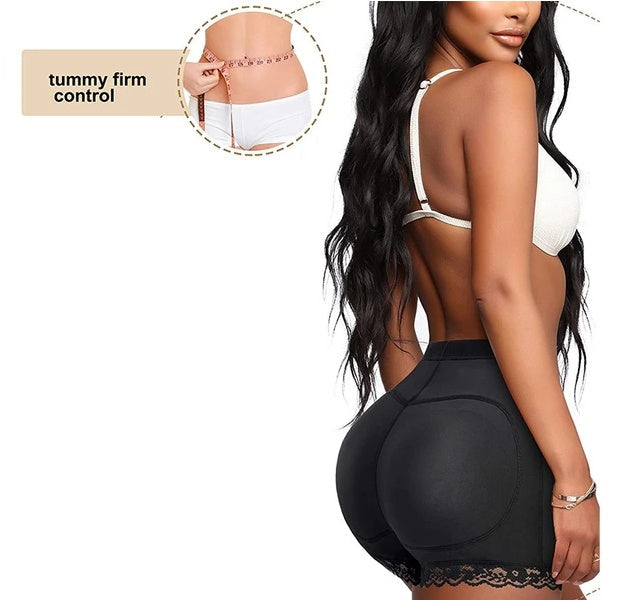 Black shapewear with padded inserts for butt lifting and body shaping