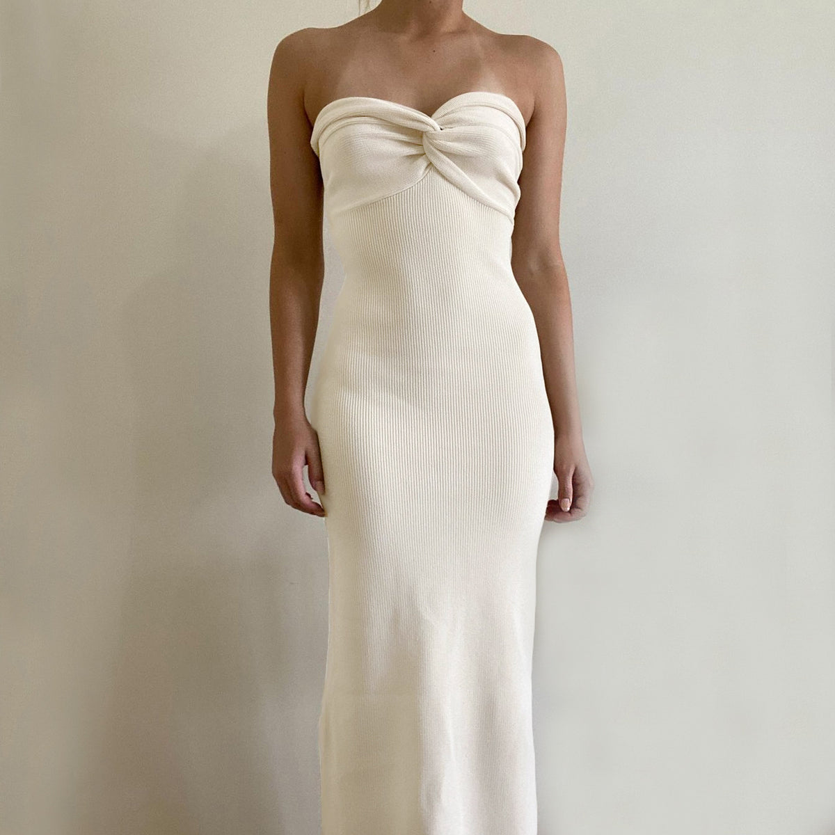 Twist-Front Strapless Knit Maxi Dress – view 5