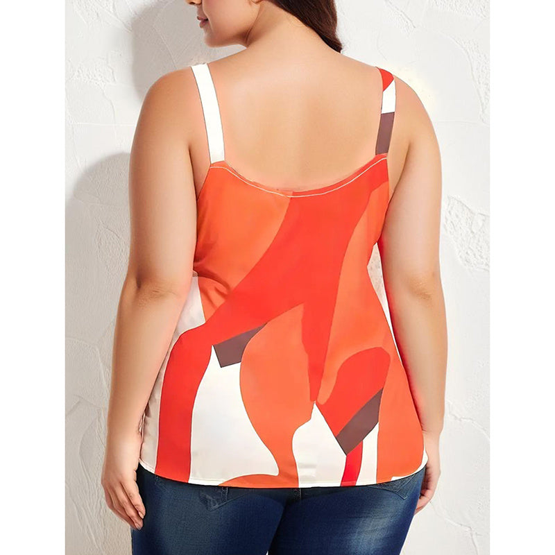 red and white abstract patterned tank top