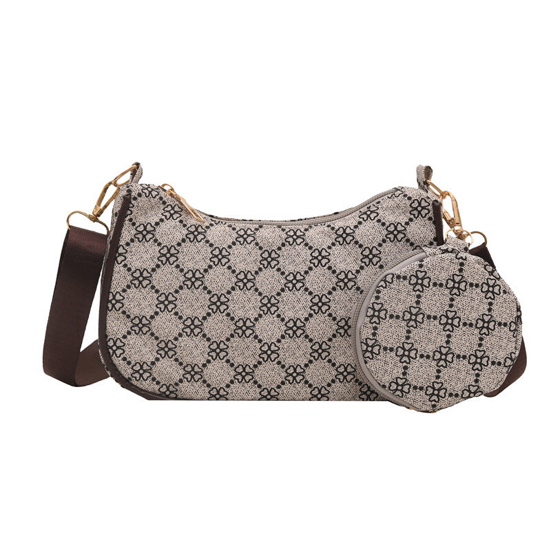 Grey and Black Patterned handbag with matching pouch