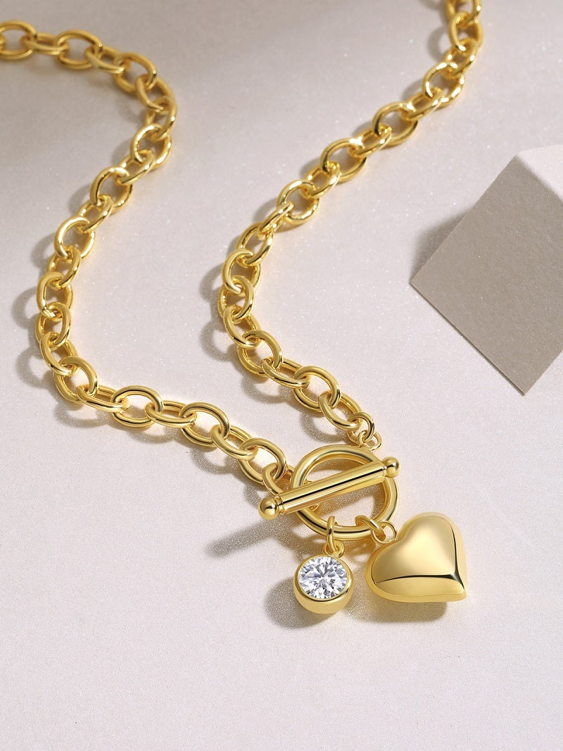 Sparkling D color moissanite heart necklace for women