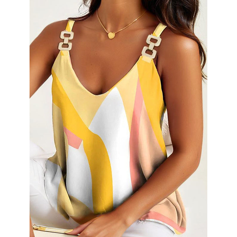 yellow and white abstract patterned casual top