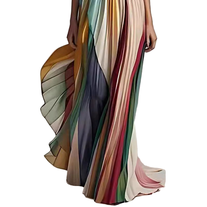 Colorful striped chiffon dress