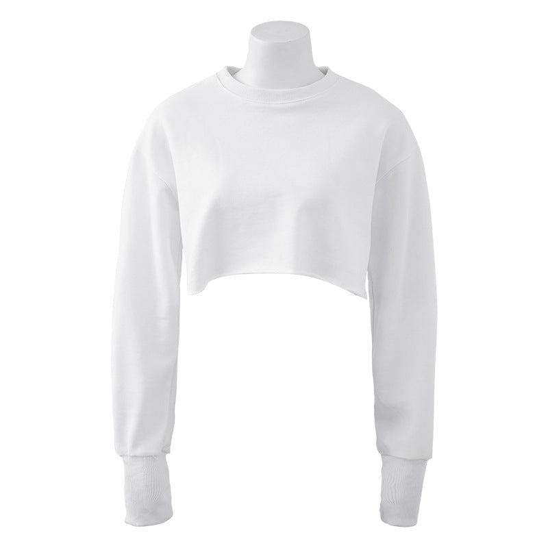 Street style cropped white sweatshirt oversized fit crew neck