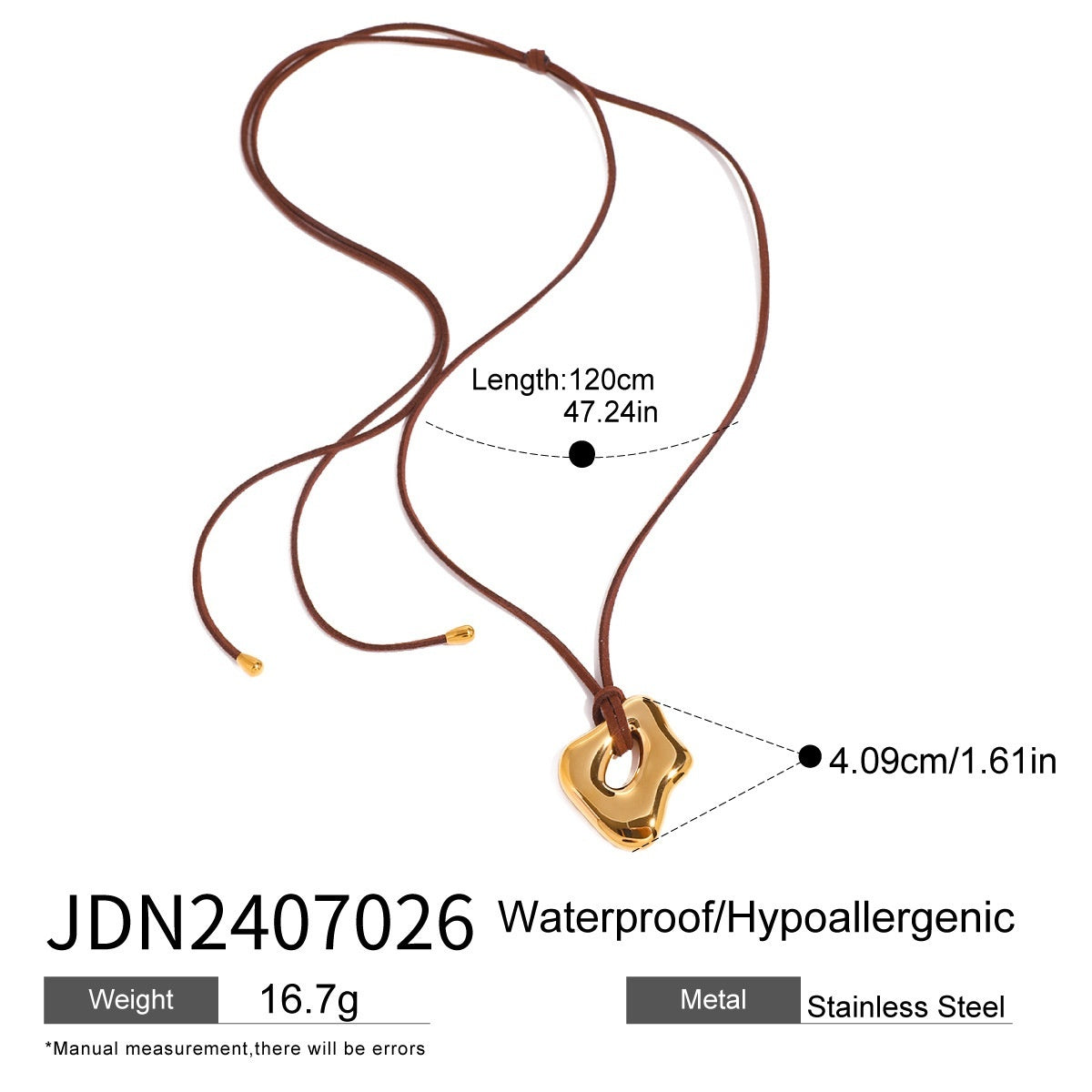 Gold pendant necklace with brown cord