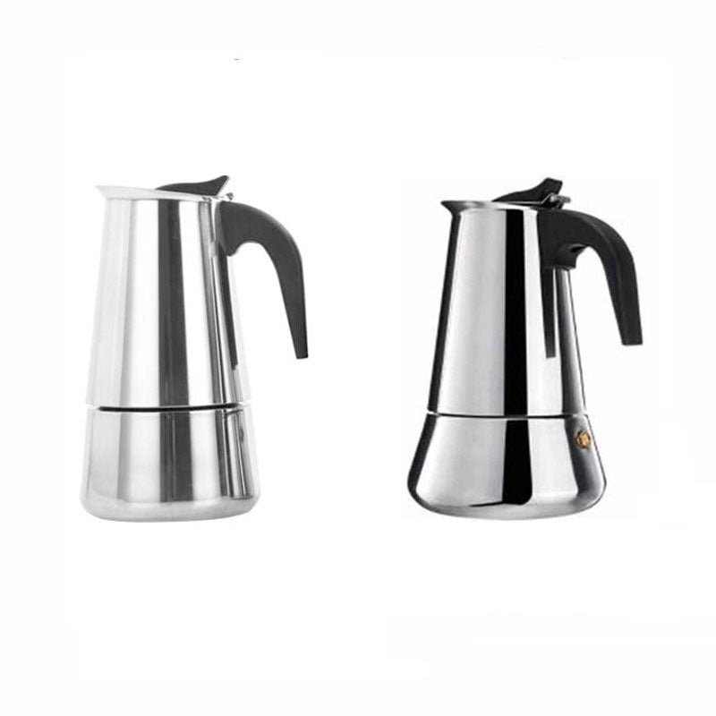 Two stainless steel espresso pots