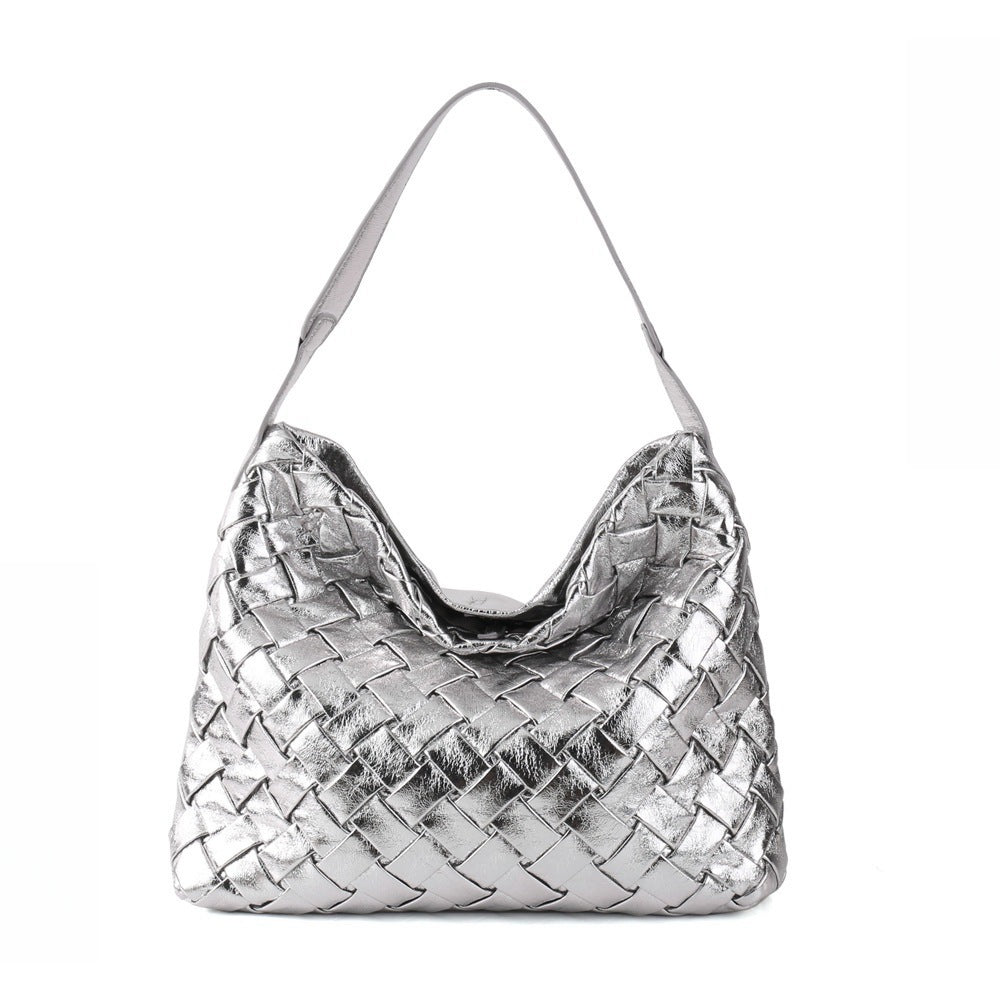 silver crossbody bag with zipper