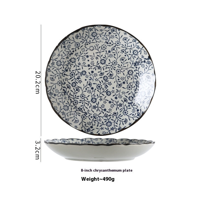 8 inch chrysanthemum blue and white  porcelain plate