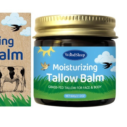 Jar of WoodSleep Moisturizing Tallow Balm with packaging