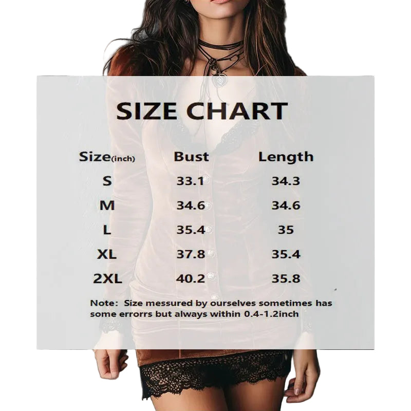 Size chart of a mini velvet dress