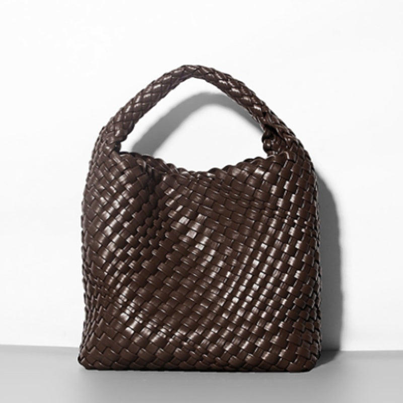 Brown woven handbag short handle