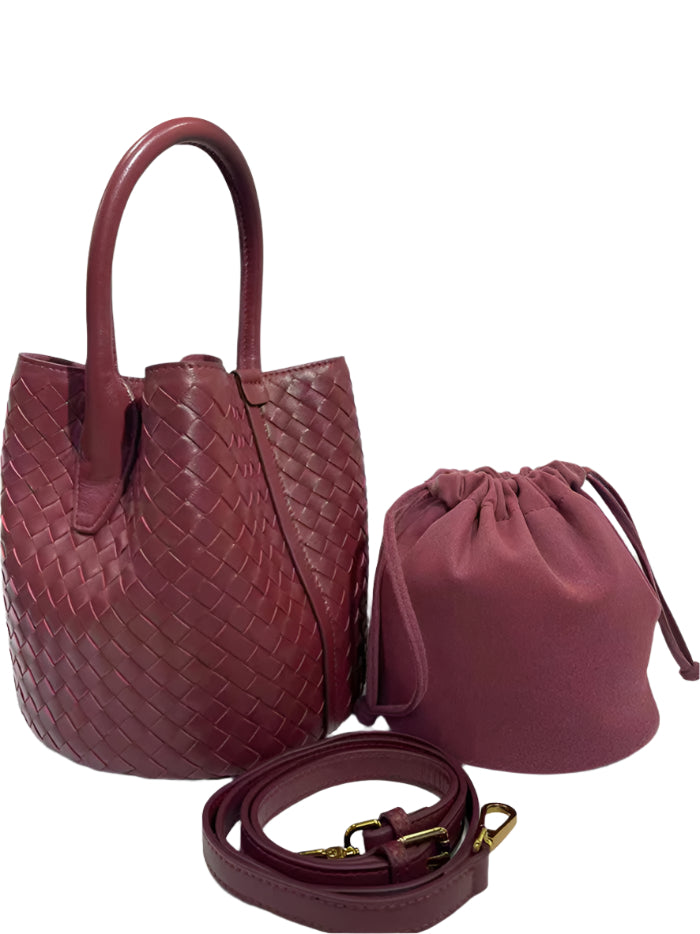 Maroon woven handbag