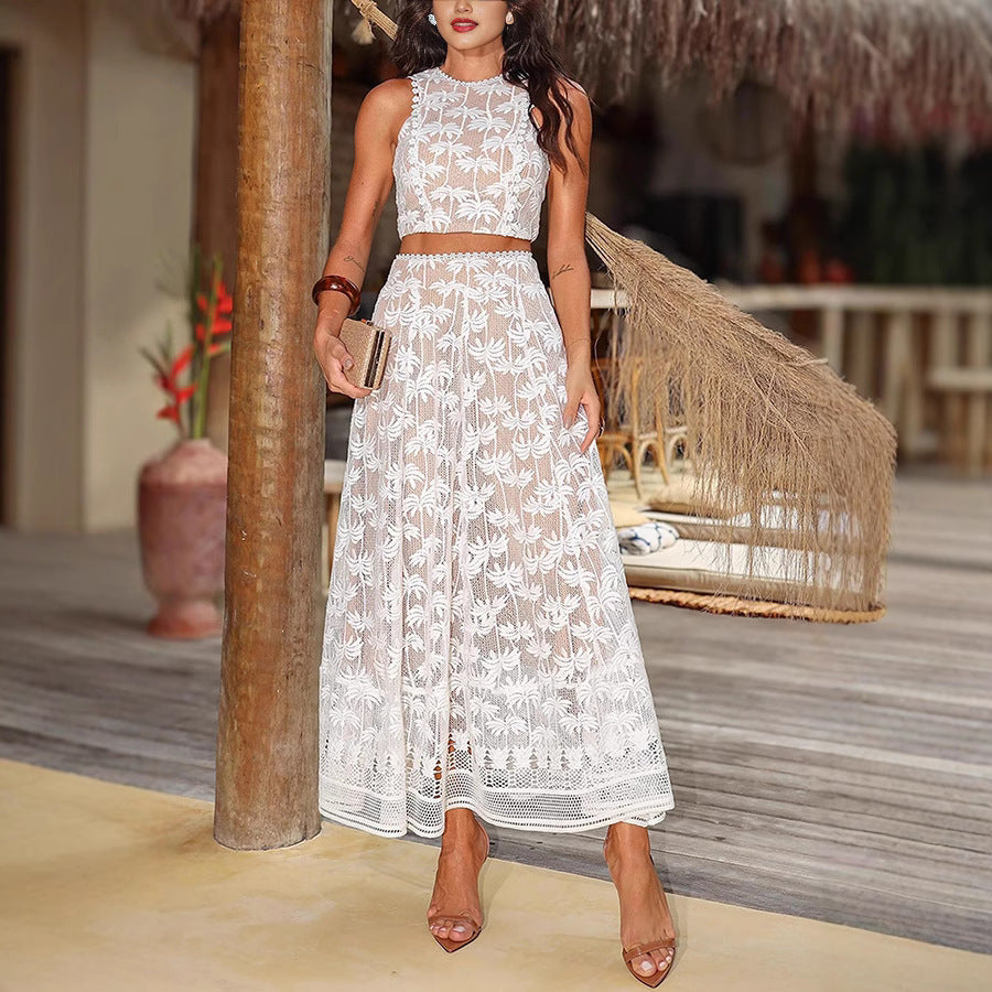 Lightweight and Breathable White Lace Two-Piece Outfit