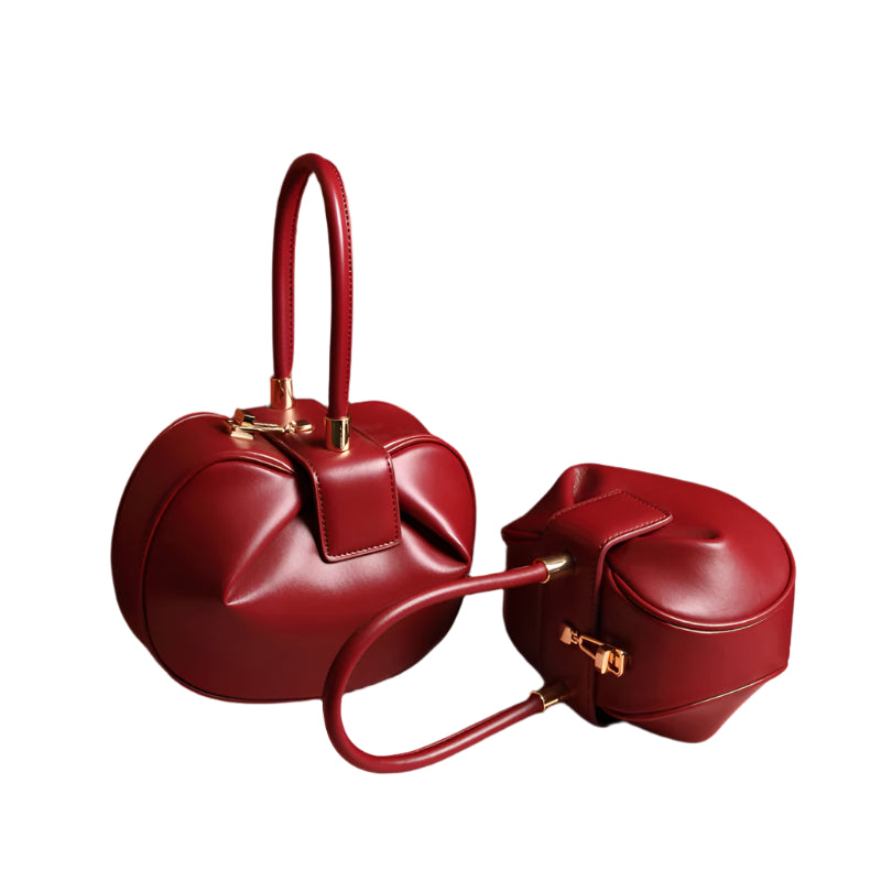 Trendy cowhide leather  red modern tote