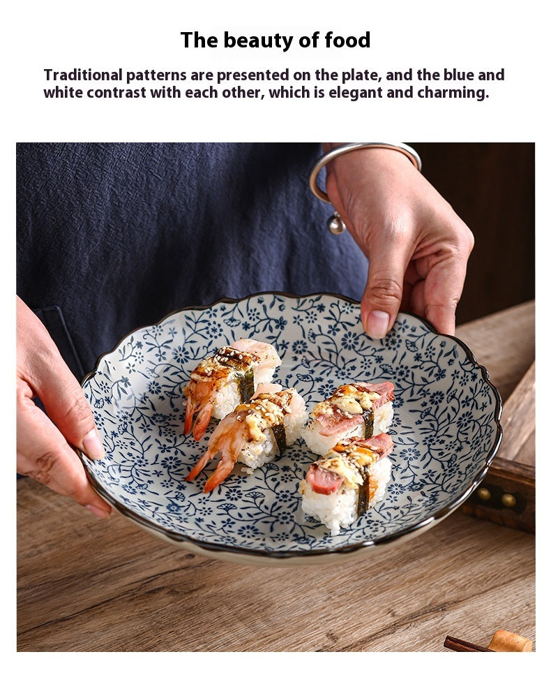 9-inch porcelain sushi plate with auspicious flower pattern