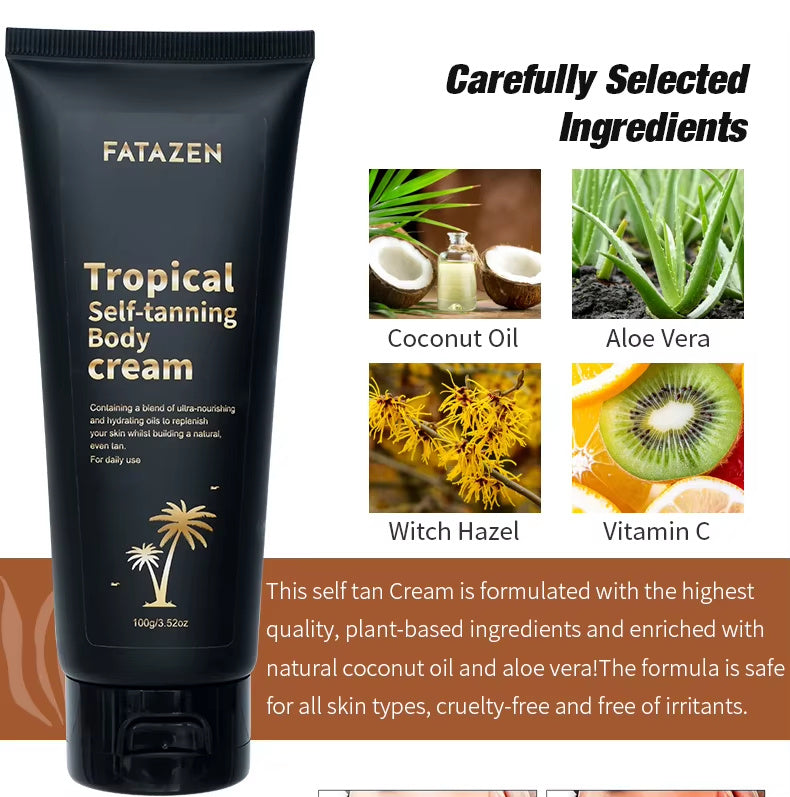 Fatazen tropical self-tanning body cream with coconut oil, aloe vera, witch hazel and vitamin C