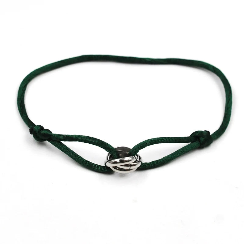 modern Green cord bracelet with a silver clasp