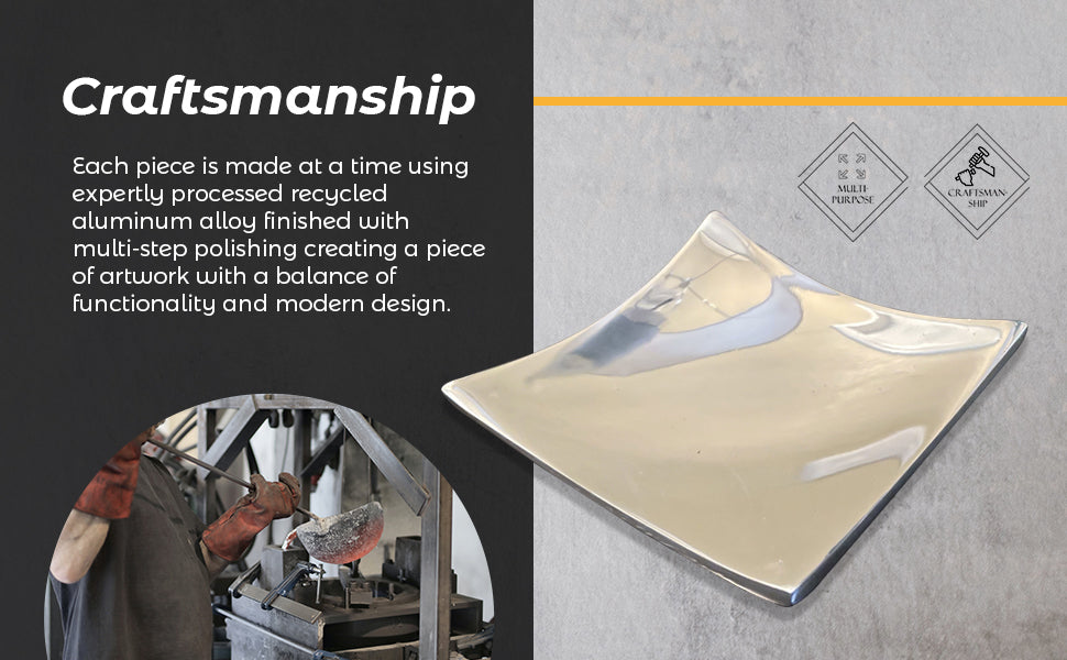 Metallic artwork with text about craftsmanship