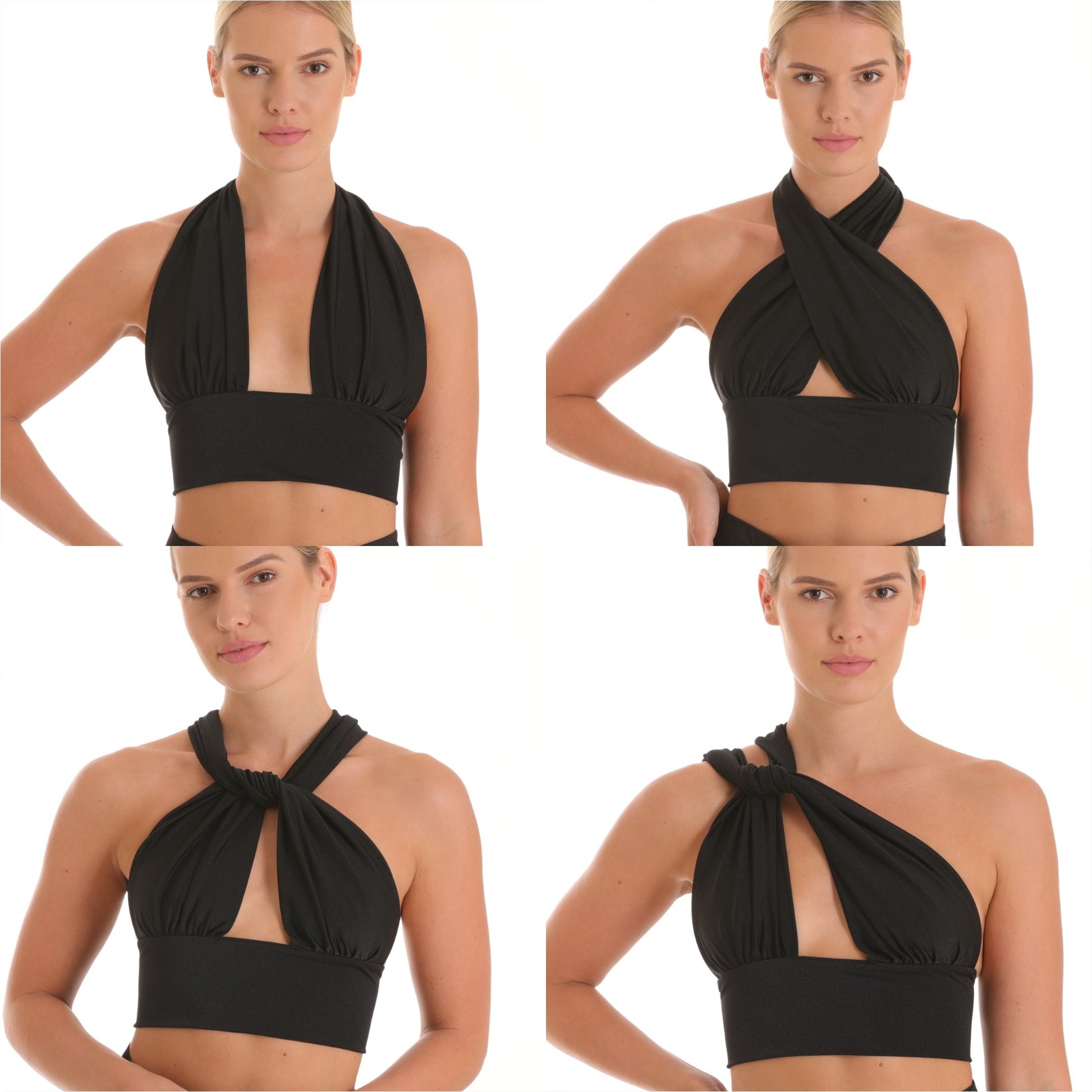 Multi-way blouse shown as halter top for casual wear