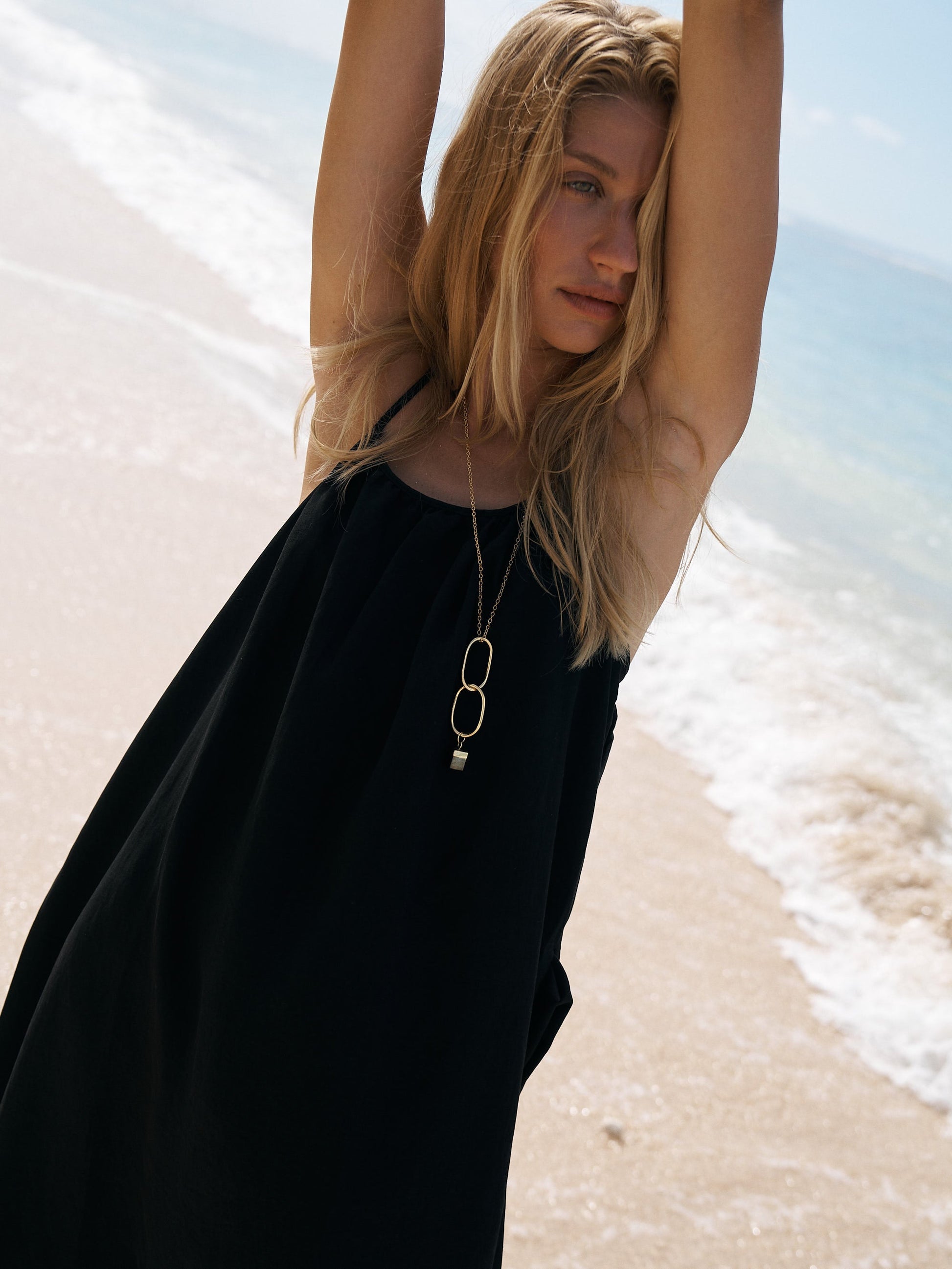 square neck maxi smock dress in black