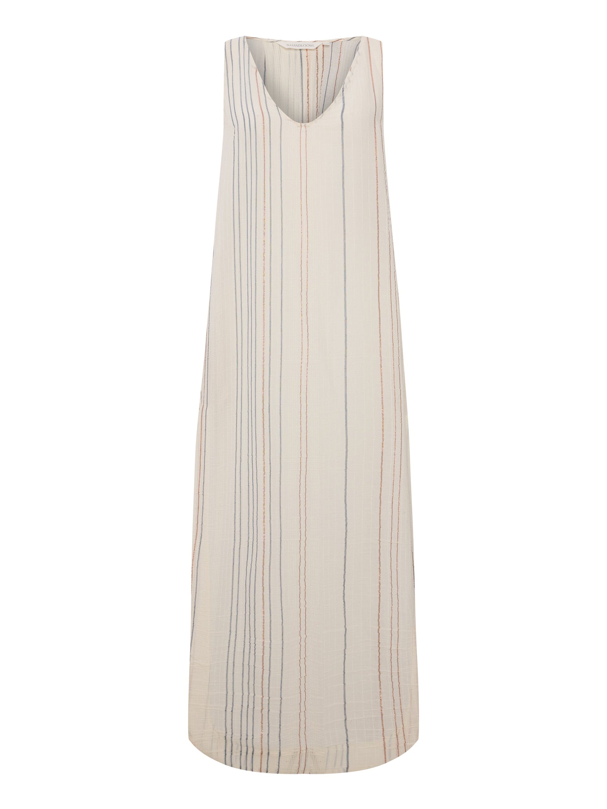 Long, sleeveless dress with vertical stripes