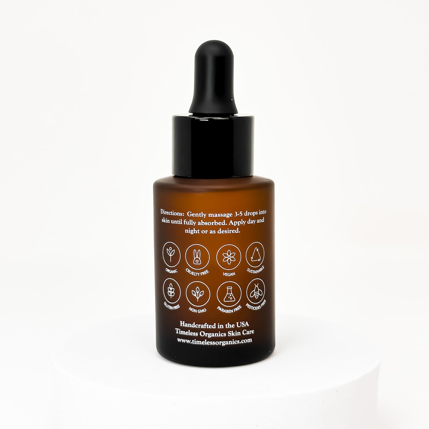Brown skincare bottle with dropper with organic ingredients