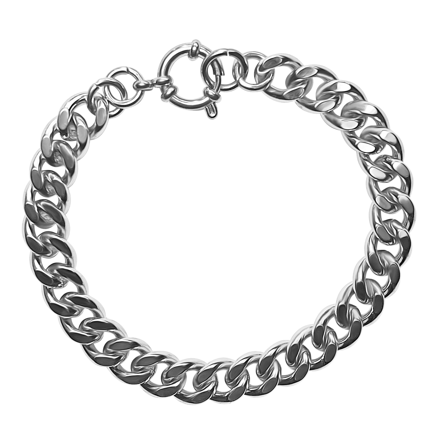 Silver chain bracelet on a white background