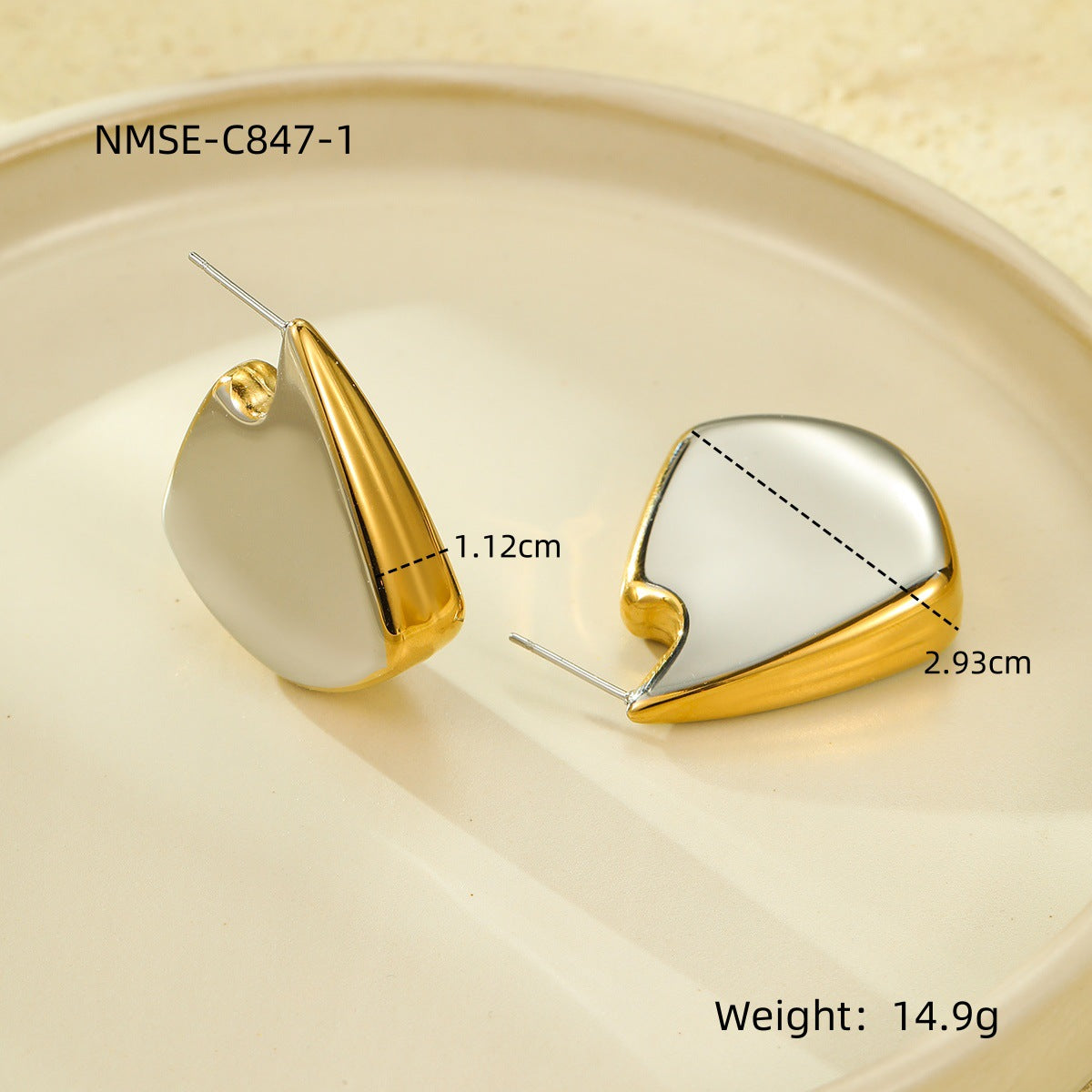 Gold and silver earrings triangle shape