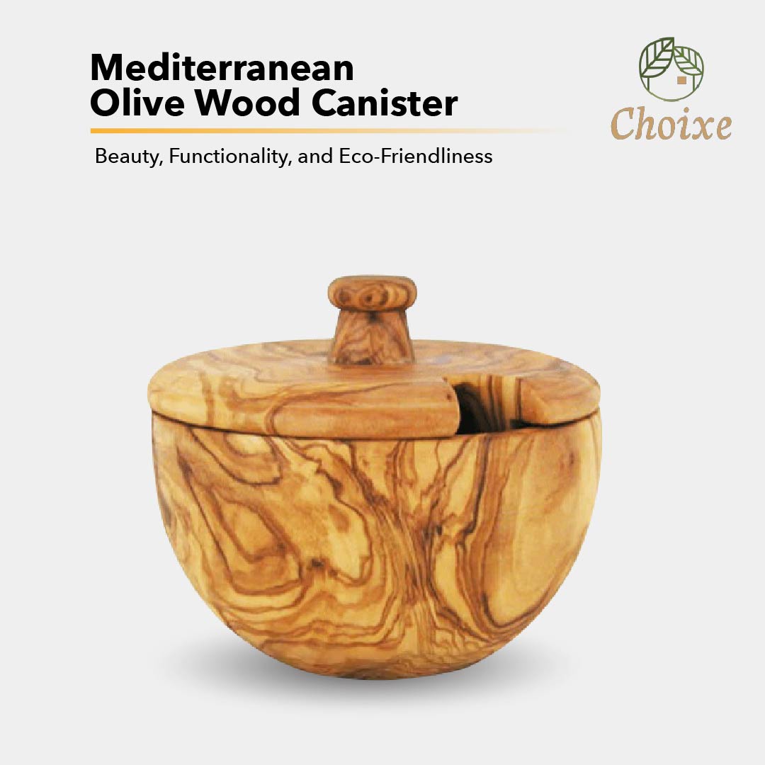 Mediterranean olive wood canister with Choixe branding eco friendlisness
