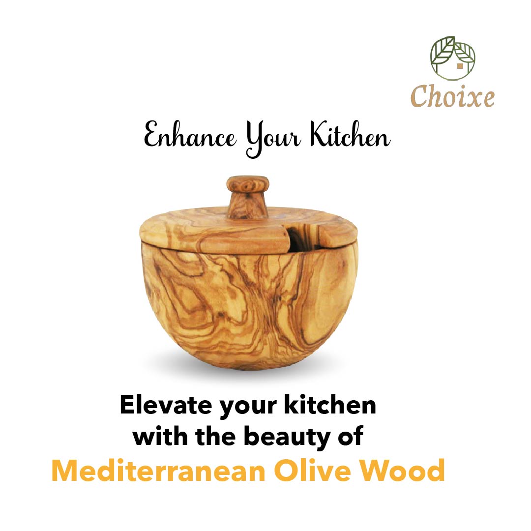 Wooden container with lid to elevate any kitchen with mediterranean olive wood