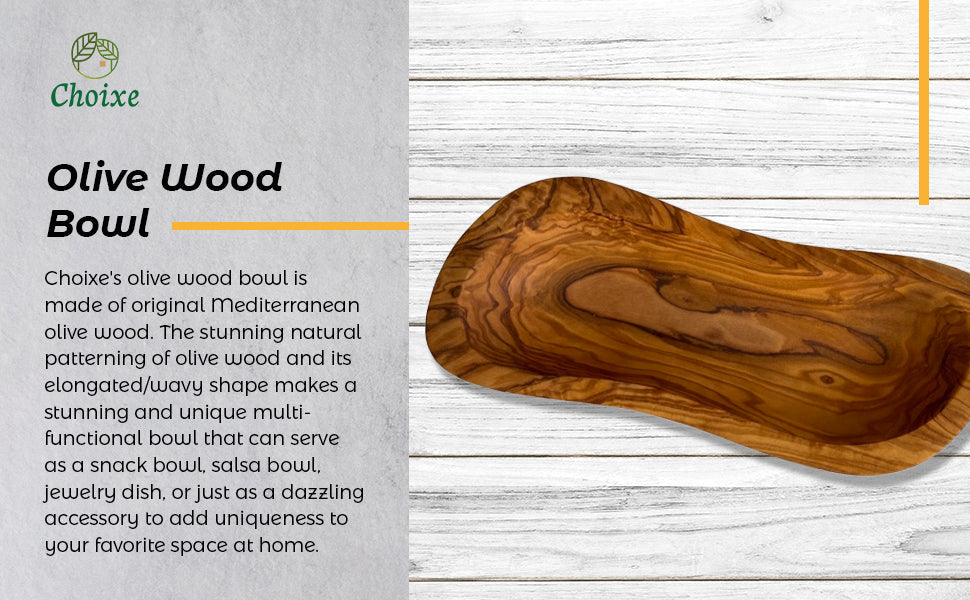 Handcrafted elongated olive wood multi-purpose bowl