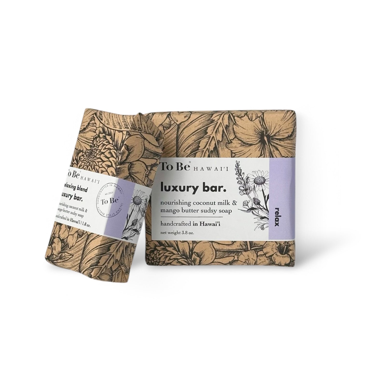 Two soap bars gluten free with floral packaging