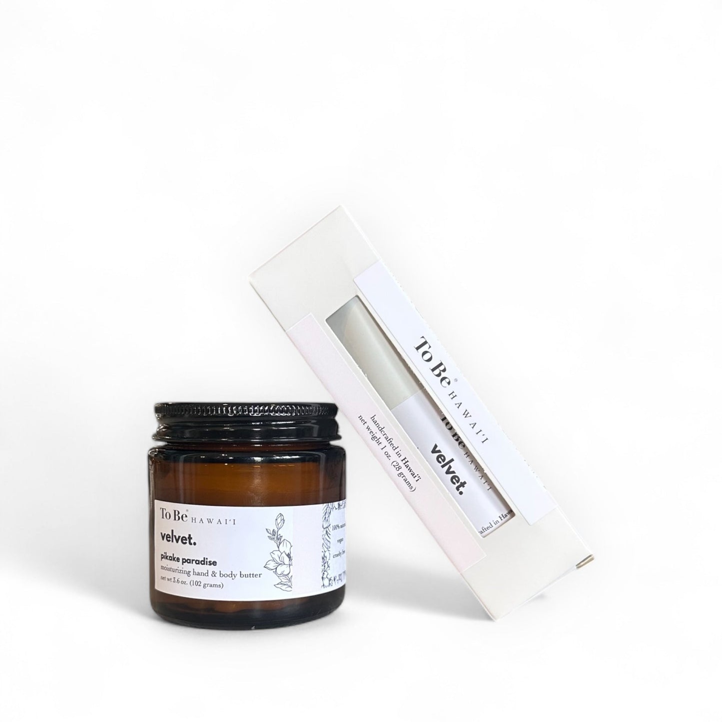 Jar of 'velvet' product with a white box