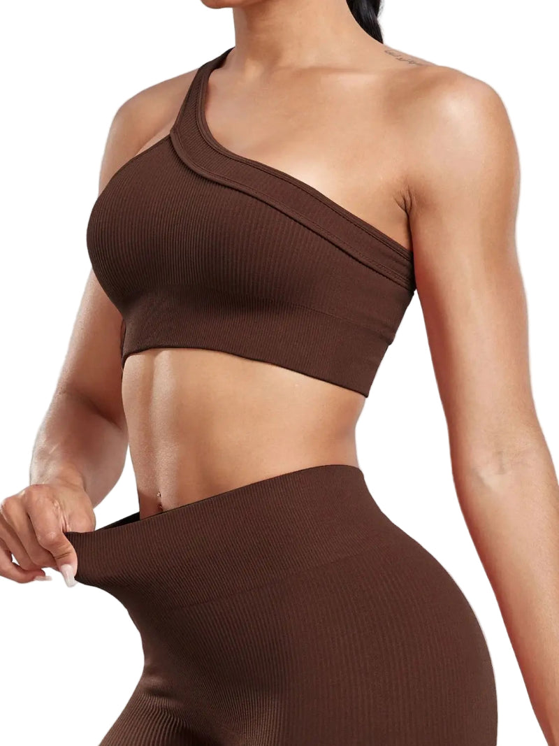 Comfortable one shoulder athletic top with ribbed texture