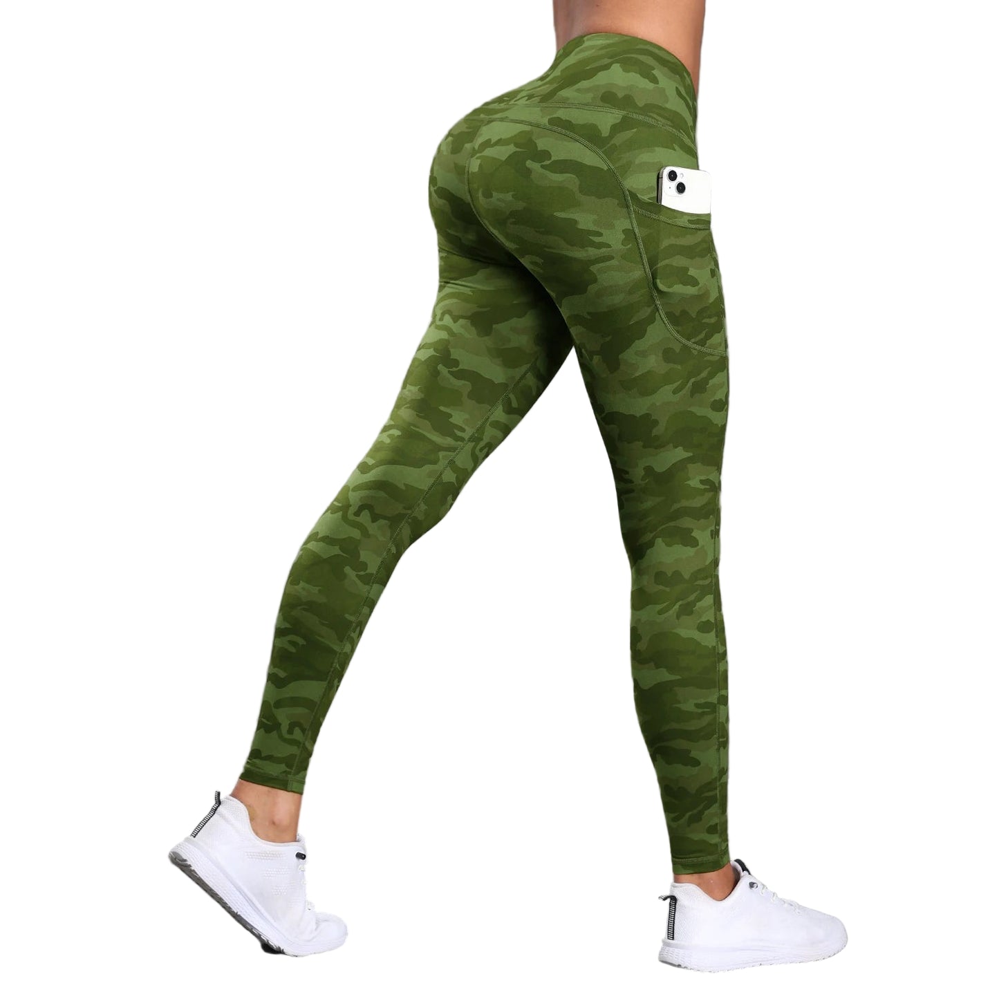 Green camouflage leggings with a pocket for iphone