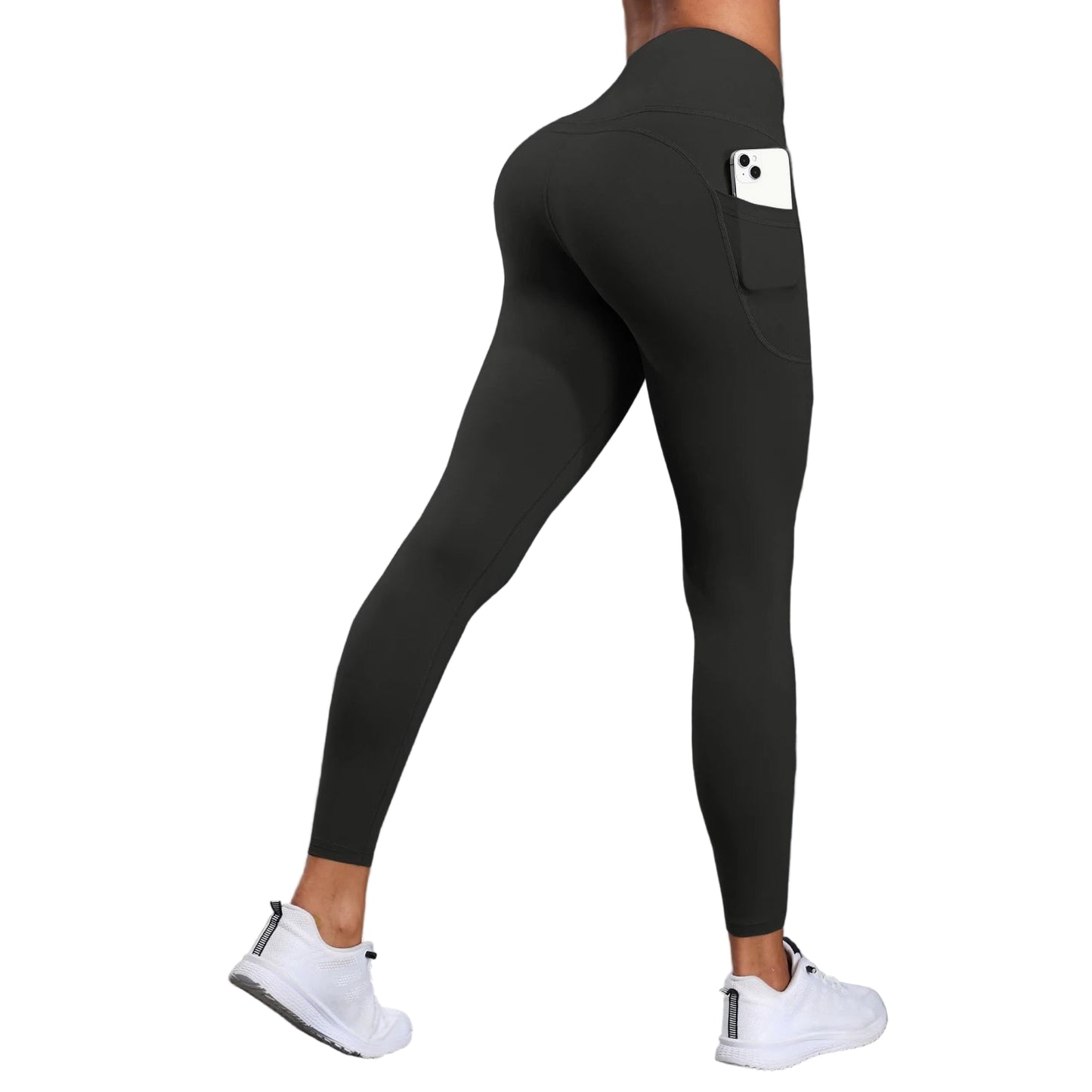 Comfortable black camo athletic leggings with convenient side pockets