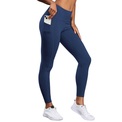 blue leggings and white sneakers