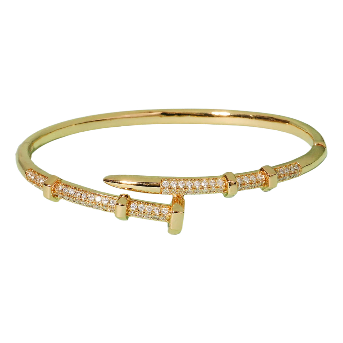Women’s open cuff stainless steel bracelet on wrist