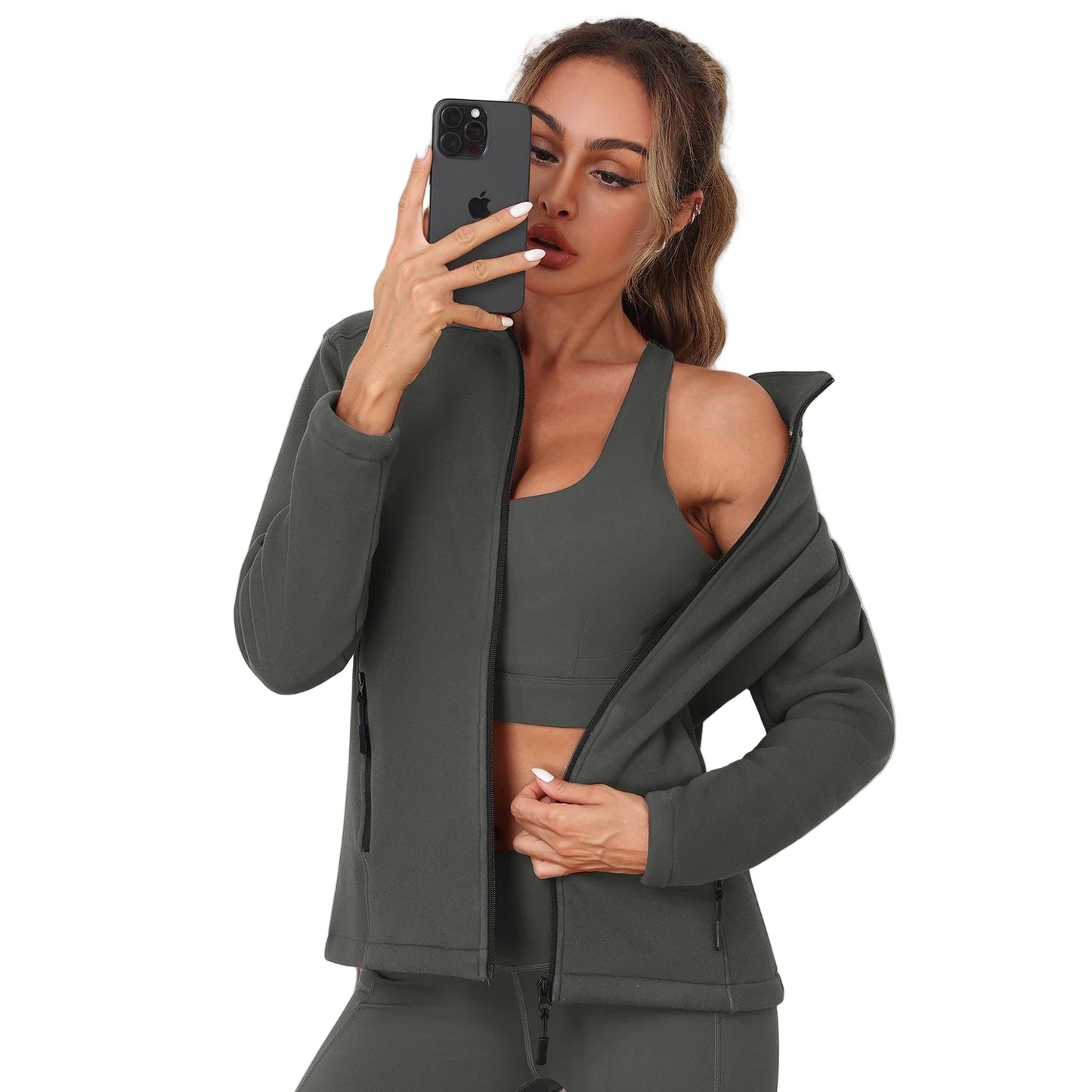 Thickened fleece sportswear coat with full zip closure"