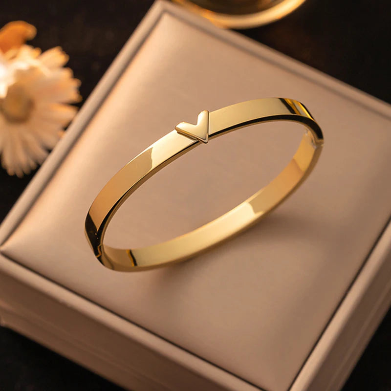 Platinum‑plated stainless steel “V” mood‑tracker bangle